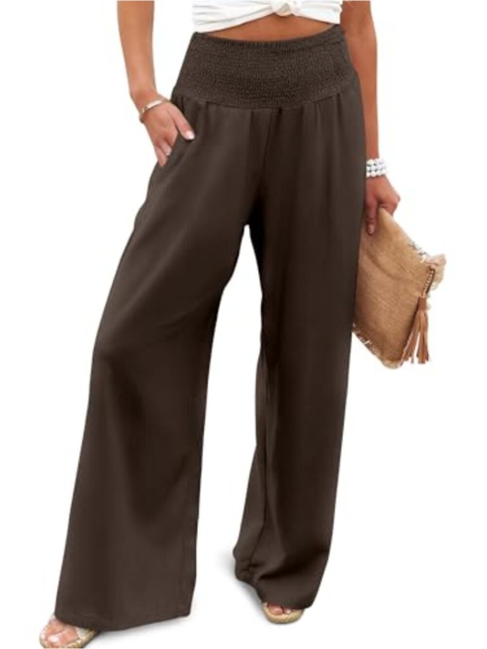 Wide Leg Palazzo Lounge Pants High Waist Flowy Trousers with Pockets